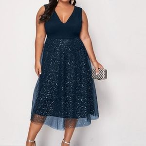 Shein Curve 3XL sleeveless navy blue dress